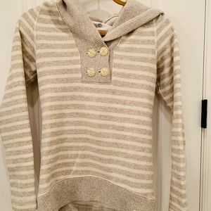 beige and cream striped hoodie sweater